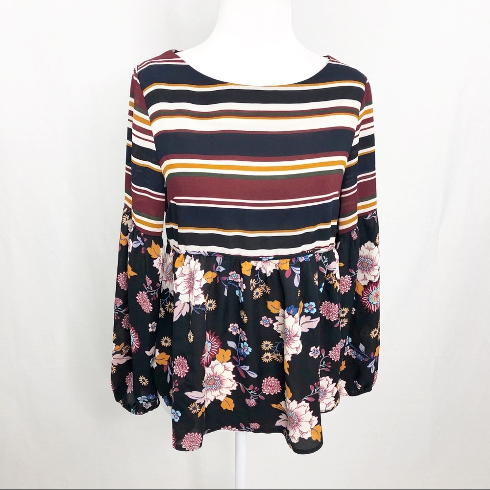 Monteau Boho Flowing Blouse, Size Medium, Black